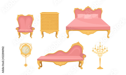 Princess Furnishing Objects for Bedroom or Living Room Vector Set