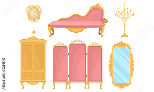 Princess Furnishing Objects for Bedroom or Living Room Vector Set