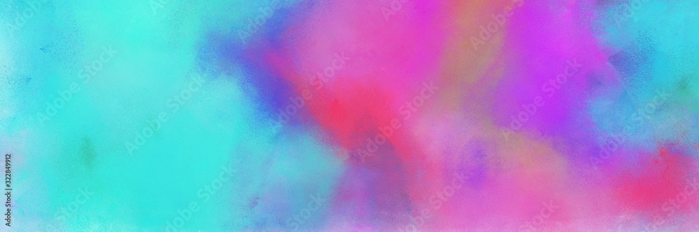 medium orchid, turquoise and corn flower blue colored vintage abstract painted background with space for text or image. can be used as horizontal background graphic