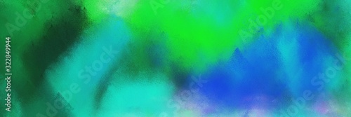 light sea green, forest green and dodger blue colored vintage abstract painted background with space for text or image. can be used as horizontal background graphic