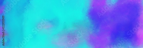 turquoise, blue violet and medium slate blue colored vintage abstract painted background with space for text or image. can be used as horizontal background graphic