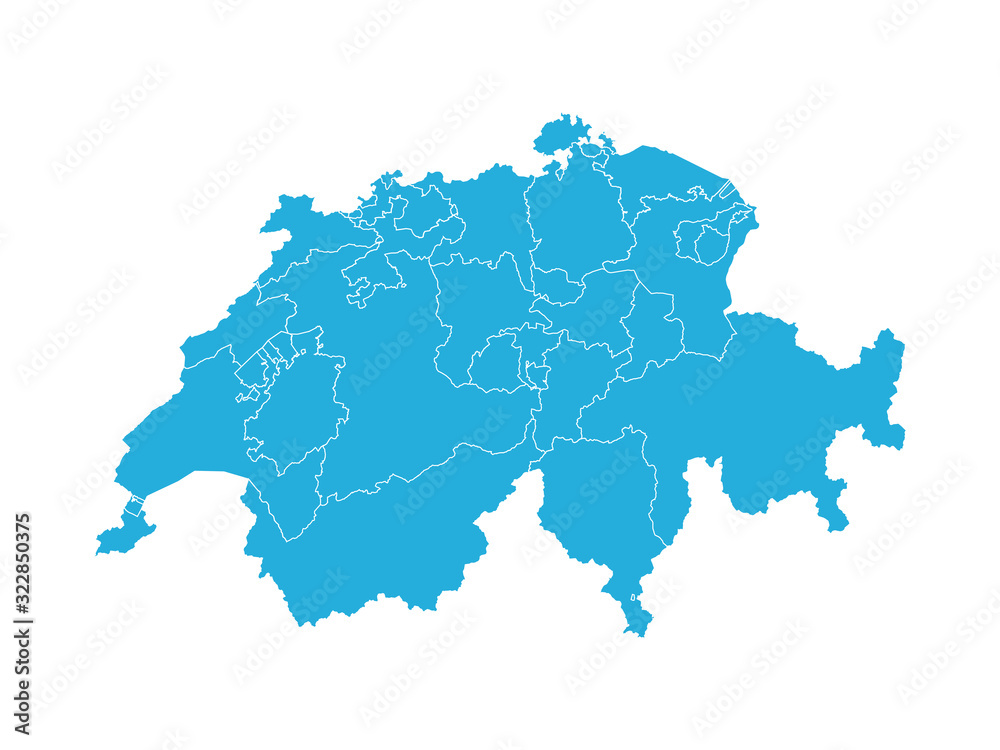 Switzerland political map with provinces vector graphics design. Blue background. Perfect for business concepts, backgrounds, backdrop, poster, sticker, banner, label and wallpaper.