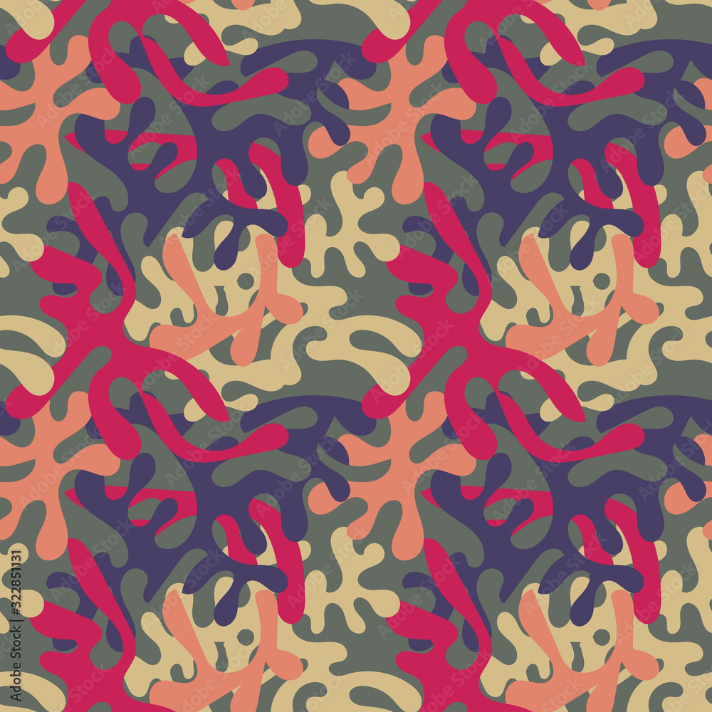 Abstract painted blots seamless pattern. Retro textile print design.