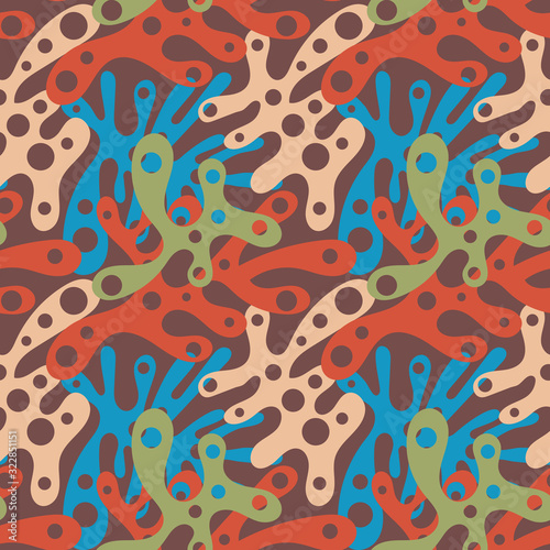 Abstract painted splashes seamless pattern. Fashionable textile print design.