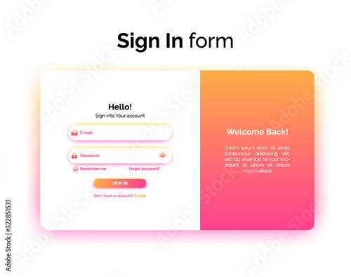 Sign In form, web design UI UX, login interface with gradient, vector illustration.