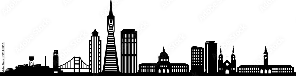 San Francisco Skyline Outline Silhouette Vector