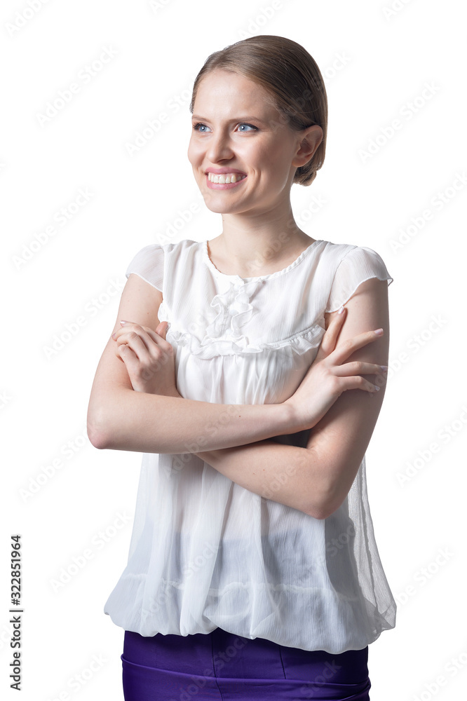 Portrait of beautiful young woman on white background Portrait of beautiful young woman on white background