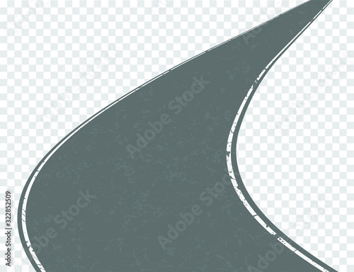 One lane road vector winding road isolated on transparent background.