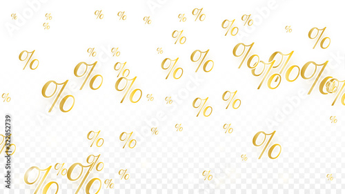 Luxury Vector Gold Percentage Sign Confetti on Transparent. Percent Sale Background. Business, Economics Print. Discount Illustration. Promotion Poster. Black Friday Banner. Special offer Template.