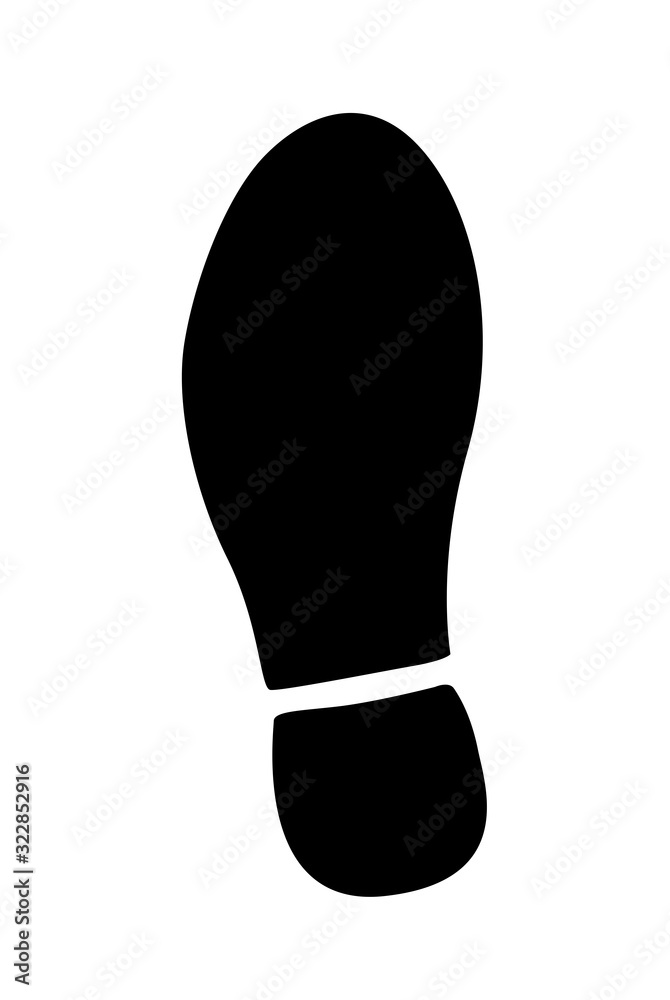 Isolated human shoe footprint on a white background. Black and white hand drawn style vector illustration. Isolated human shoe footprint on a white background. Black and white hand drawn style vector illustration.
