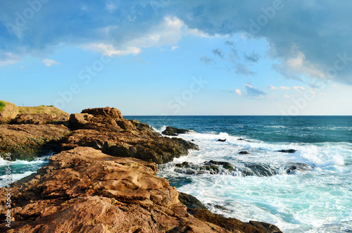Beautiful Sea Landscape with Waves Breaking on a Sandy Beach