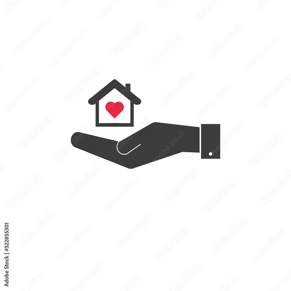 Hand holding up house icon vector, filled flat sign, solid pictogram isolated on white. Mortgage symbol, logo illustration. Pixel perfect