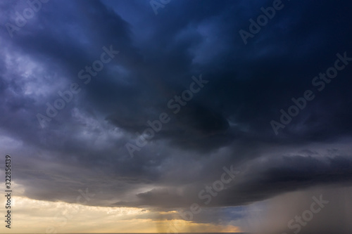 Aerial view of heavy thunderclouds over the forest of Karelia