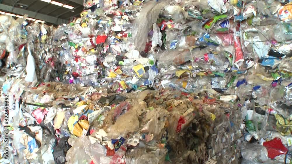Plastic in conveyer belt for recycling in recyclig center Plastic in conveyer belt for recycling in recyclig center
