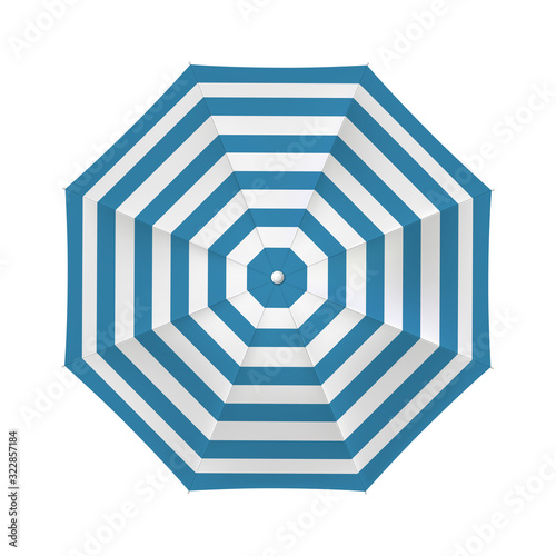 Blue striped beach umbrella on a white background. Vector.
