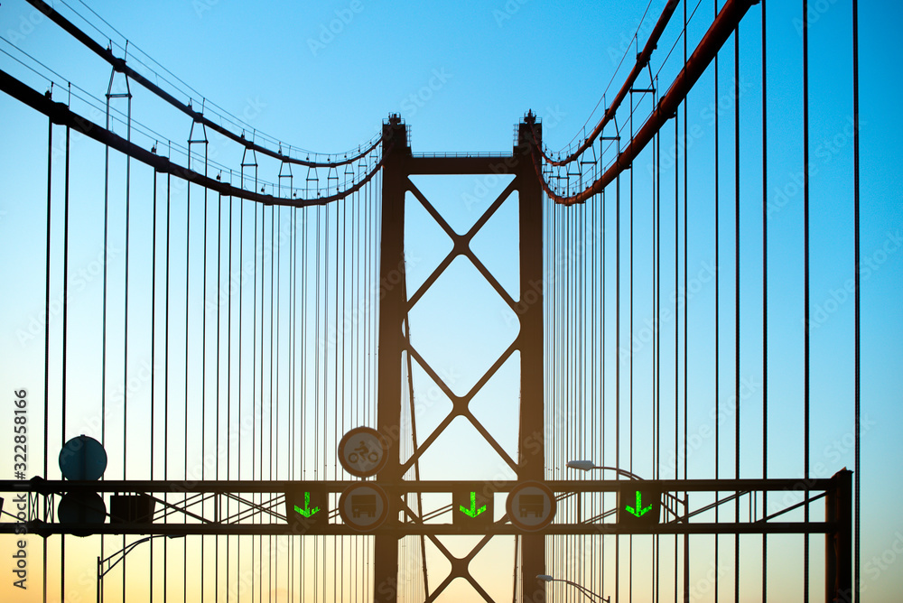 Fototapeta premium Modern bridge with road signs and traffic lights