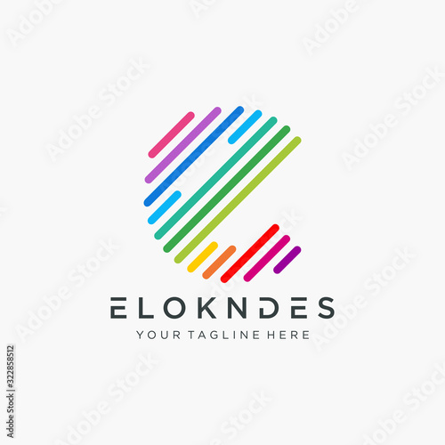 Abstract letter E logo design template with line colorful element. This logo has the meaning of information, data, group, community, progress, growth. Technology digital concept. - vector