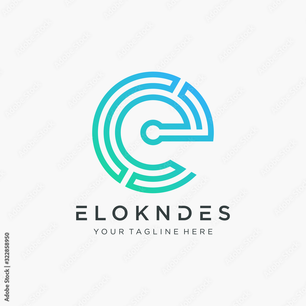 initial letter E logo design with electron element. symbol technology digital. -vector