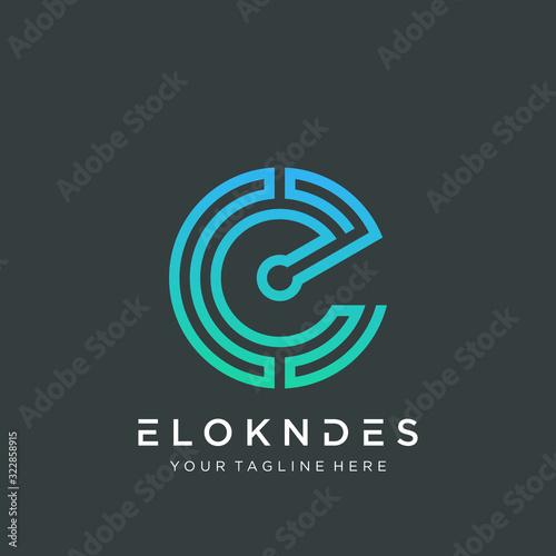 initial letter E logo design with electron element. symbol technology digital. -vector