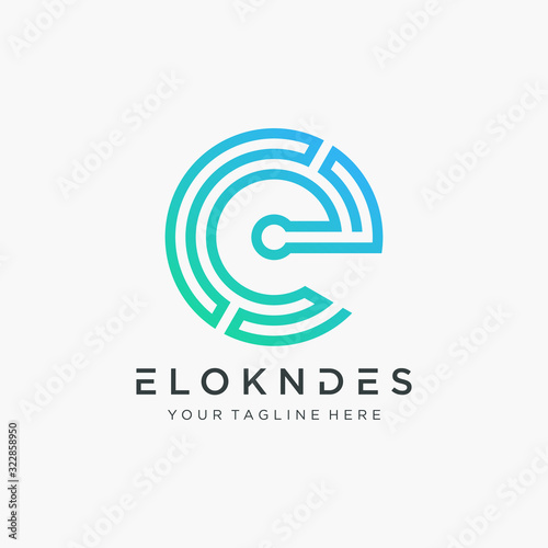 initial letter E logo design with electron element. symbol technology digital. -vector