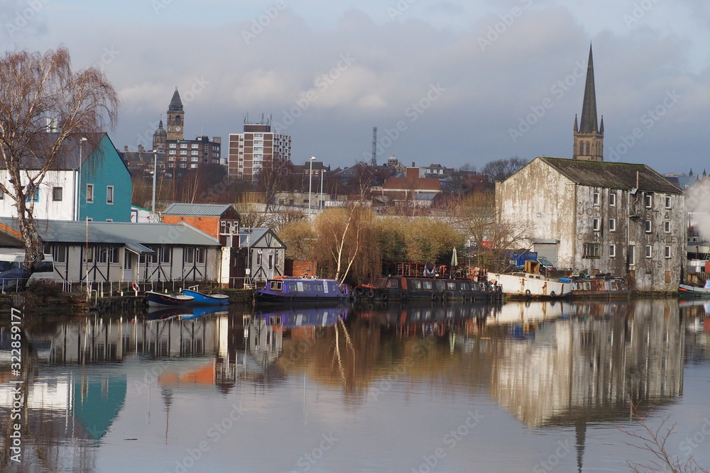 Fototapeta premium Reflections in the river Calder, Wakefield