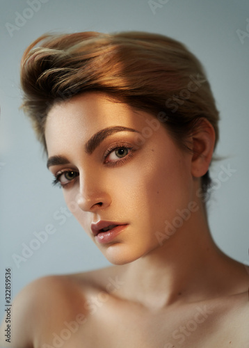 Close up portrait of sexy model with short hair
