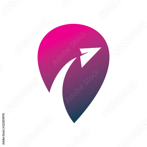 color pin arrow travel fly logo design