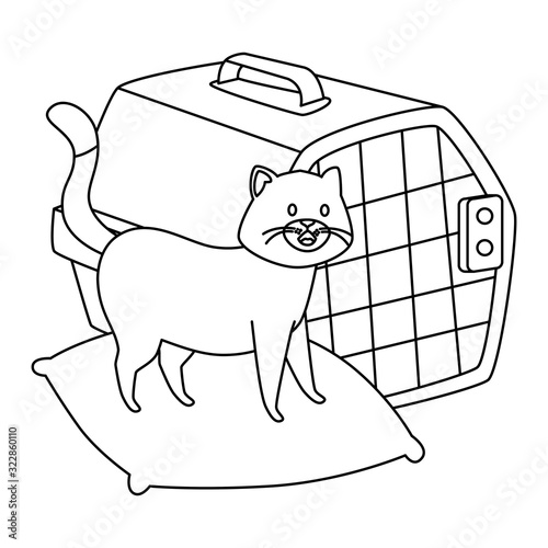 cute dog in cushion and carry box line style icon