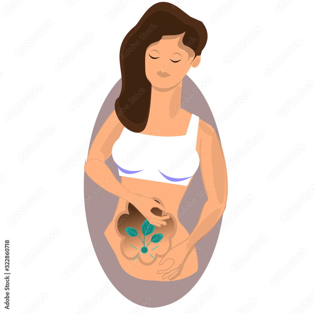 Healthy Concept Illustration Woman With Green Plant on Her Tummy Healthy Concept Illustration Woman With Green Plant on Her Tummy