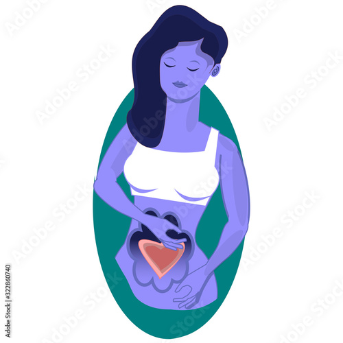 Relaxed Woman With Blue Skin Wearing a White Top With Heart Shape on Belly