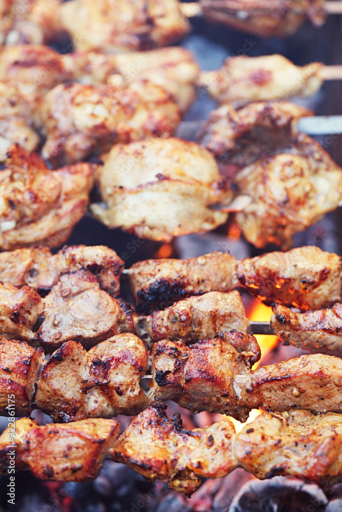 meat kebab shashlik on skewers  and grill