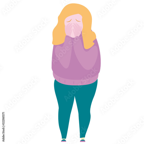 Depressed girl crying. Crying emotions of a woman. Disappointment, sorrow, sobbing girl. Tears run down my face. Human character. Bad state of health, сartoon design.Mental health. 