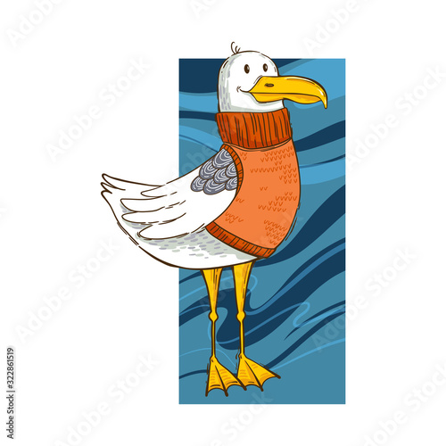Big gull in a red sweater. Vector illustration