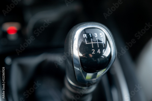 Car gear shift lever, manual gearbox in the car macro black, Manual transmission photo