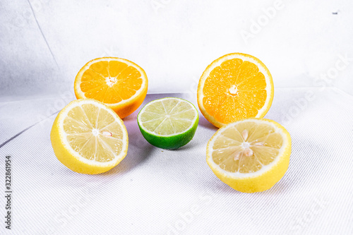 Lemon Lime Orange on White background
