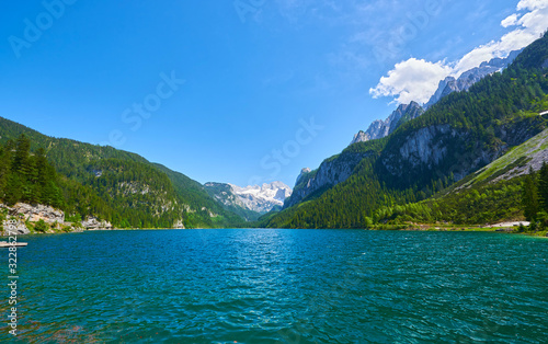 Beautiful Gosausee lake landscape with Dachstein mountains in Austrian Alps. Salzkammergut region. © Trambitski