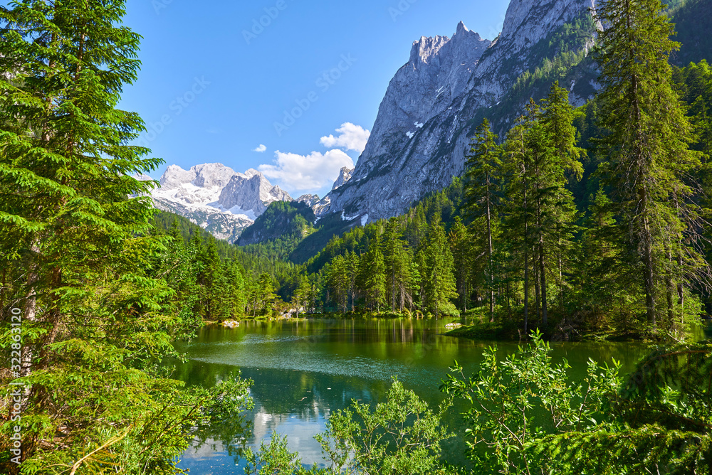 Beautiful landscape on the lake Gosaulacke.  Austrian Alps, Salzburg region. 