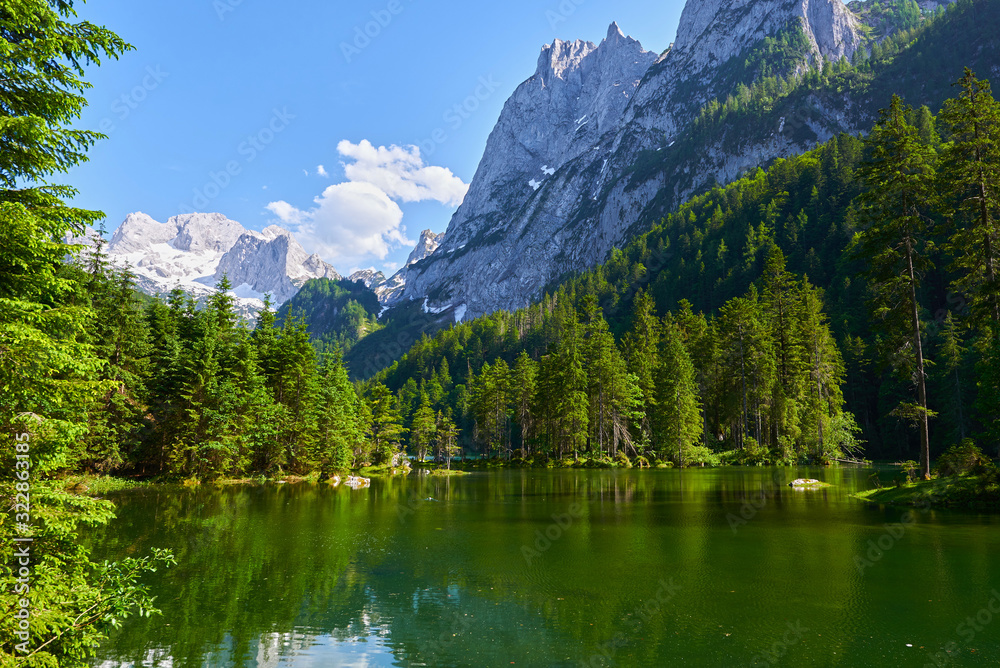 Beautiful landscape on the lake Gosaulacke.  Austrian Alps, Salzburg region. 