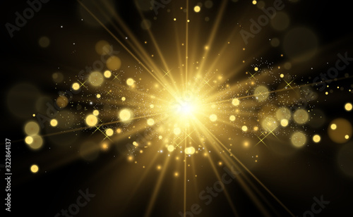Vector Gold Sparkles, magic, bright light effect on a transparent background. Gold dust.