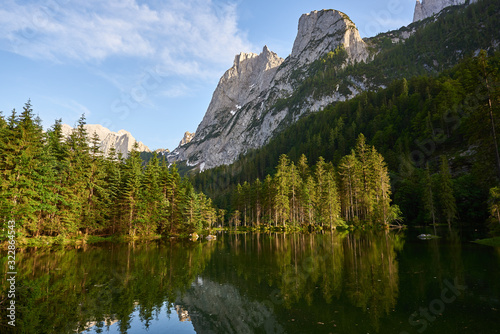 Beautiful landscape on the lake Gosaulacke. Austrian Alps, Salzburg region. 