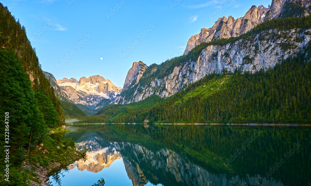 Beautiful sunrise on the lake Gosau. Austrian Alps, Salzburg region. Beautiful sunrise on the lake Gosau. Austrian Alps, Salzburg region.