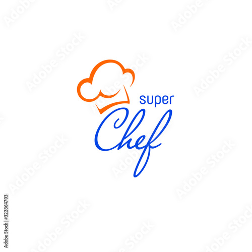 Kitchen chef logo template. Logo with illustration of chef cap. Clean and modern style. Chef cap icon.