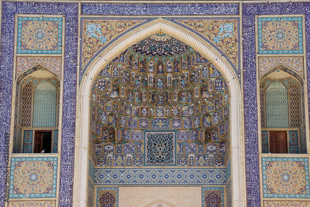 Shiraz, Iran mosque - May 14, 2017: the ancient city of Shiraz with famous mosques decorated with blue mosaics. Regilious Shiite architecture