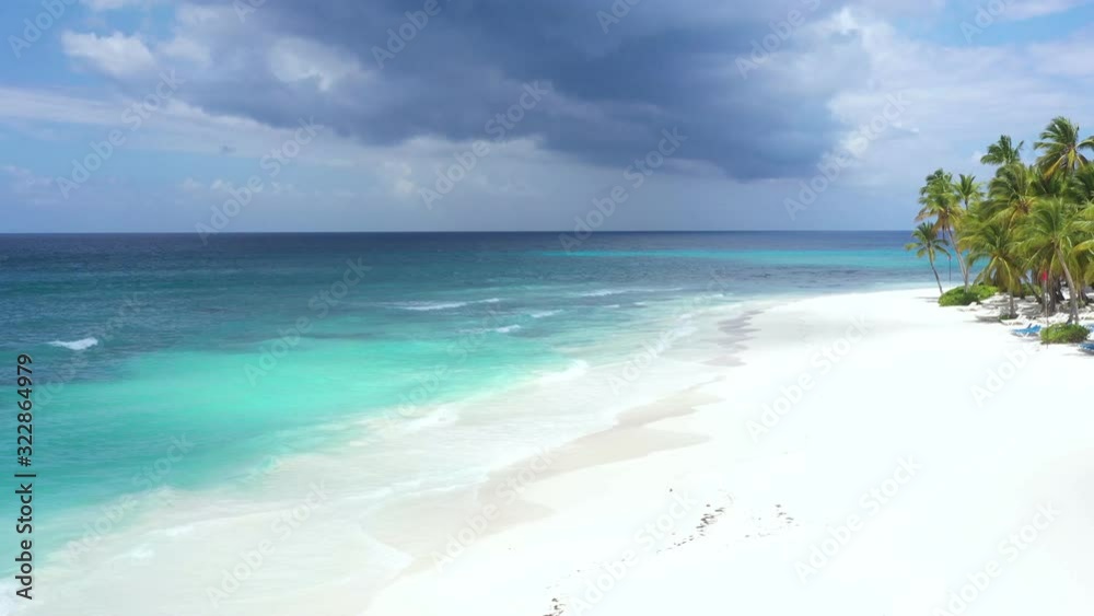 Aerial view from drone on tropical island with coconut palm trees and turquoise caribbean sea. Saona Island. Dominican Republic Aerial view from drone on tropical island with coconut palm trees and turquoise caribbean sea. Saona Island. Dominican Republic