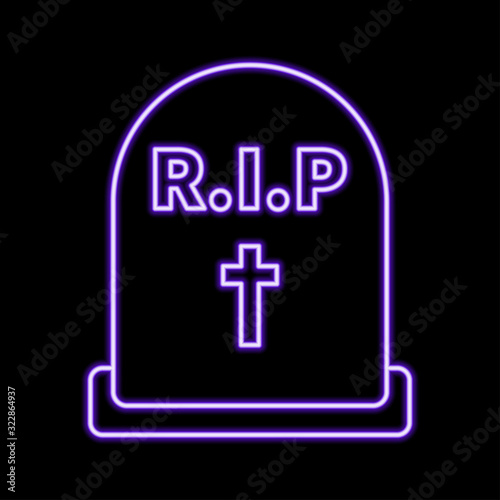 Glowing neon Tombstone with RIP written on it icon isolated on dark background. Grave icon. Vector Illustration