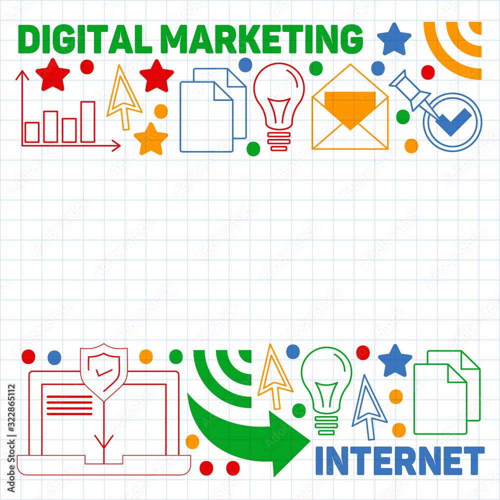 Digital marketing pattern with vector icons. Management, start up, business, internet technology. Digital marketing pattern with vector icons. Management, start up, business, internet technology.