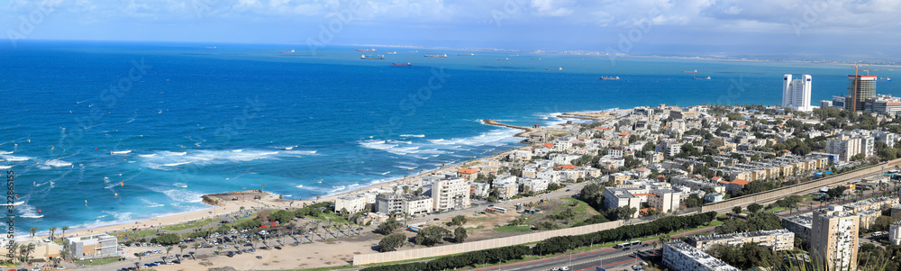 Haifa Israel. Panoramic view of Haifa bay,