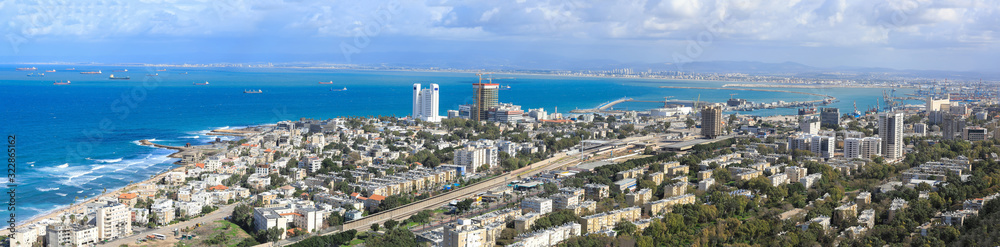 Haifa Israel. Panoramic view of Haifa bay,