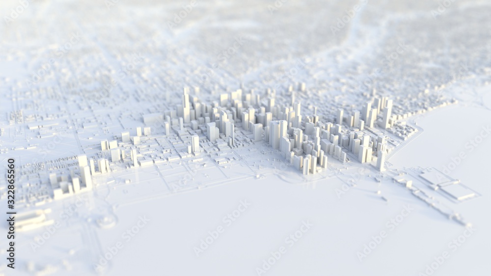 Obraz premium 3d illustration of white miniature chicago city with white material.