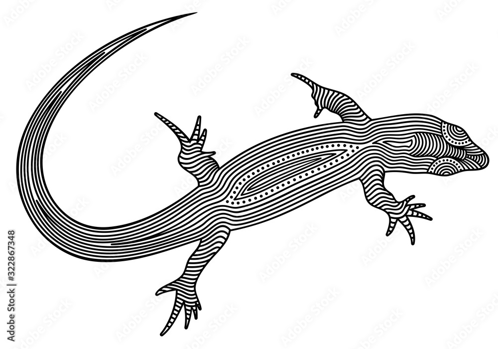 Vector illustration of decorated, stylized, outline lizard, isolated ...